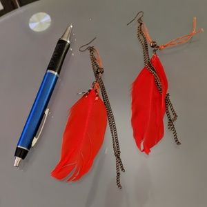Red Feather Earrings